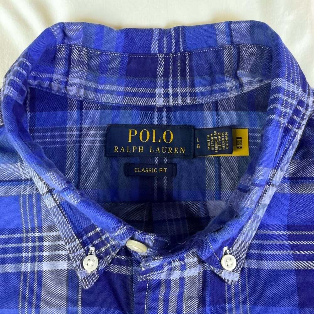 Polo Ralph Lauren Classic Fit Blue Plaid Short Sleeve Button Down Shirt Men’s L